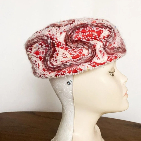 Vintage Evelyn Varon Textured Geometric Print  Pill Box Hat - Picture 3 of 8